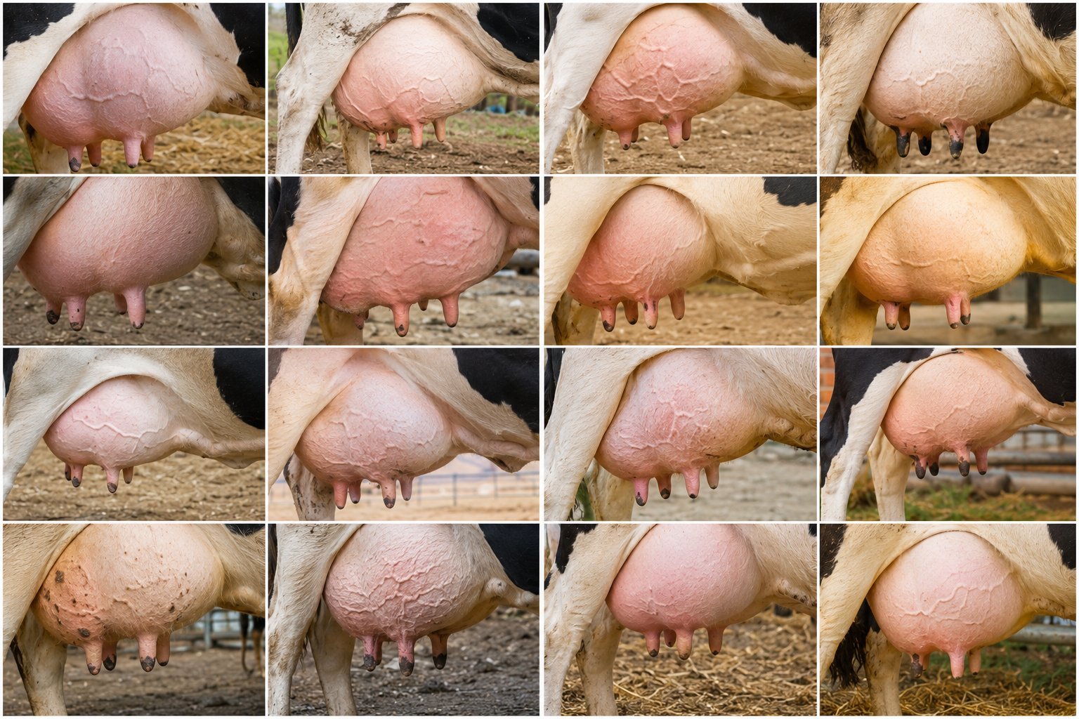 Grid of cattle udder close-ups used for health scoring